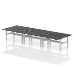 Air Back-to-Back 1600 x 800mm Height Adjustable 6 Person Bench Desk Black Top with Cable Ports Silver Frame HA02978