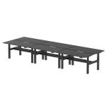 Air Back-to-Back Black Series 1600 x 800mm Height Adjustable 6 Person Bench Desk Black Top with Scalloped Edge Black Frame HA02982