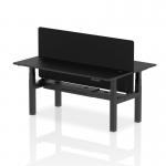 Air Back-to-Back 1800 x 600mm Height Adjustable 2 Person Office Bench Desk Black Top with Cable Ports Black Frame with Black Straight Screen HA02989