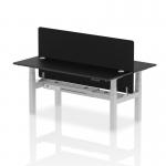 Air Back-to-Back 1800 x 600mm Height Adjustable 2 Person Office Bench Desk Black Top with Cable Ports Silver Frame with Black Straight Screen HA02991