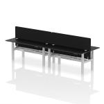 Air Back-to-Back 1800 x 600mm Height Adjustable 4 Person Bench Desk Black Top with Cable Ports Silver Frame with Black Straight Screen HA02997