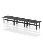 Air Back-to-Back 1800 x 600mm Height Adjustable 6 Person Bench Desk Black Top with Cable Ports Black Frame HA03000