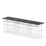 Air Back-to-Back 1800 x 600mm Height Adjustable 6 Person Bench Desk Black Top with Cable Ports White Frame HA03004