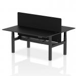 Air Back-to-Back 1800 x 800mm Height Adjustable 2 Person Office Bench Desk Black Top with Cable Ports Black Frame with Black Straight Screen HA03007