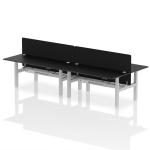 Air Back-to-Back 1800 x 800mm Height Adjustable 4 Person Bench Desk Black Top with Cable Ports Silver Frame with Black Straight Screen HA03021