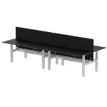 Air Back-to-Back Black Series 1800 x 800mm Height Adjustable 4 Person Bench Desk Black Top with Scalloped Edge Silver Frame with Charcoal Straight Scr HA03027