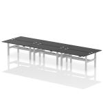 Air Back-to-Back 1800 x 800mm Height Adjustable 6 Person Bench Desk Black Top with Cable Ports Silver Frame HA03032