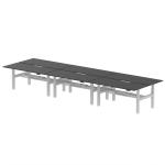 Air Back-to-Back Black Series 1800 x 800mm Height Adjustable 6 Person Bench Desk Black Top with Scalloped Edge Silver Frame HA03038