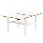 Air Back-to-Back Oslo 1200 x 800mm Height Adjustable B2B 2 Person Office Bench Desk White Top Natural Wood Edge White Frame HA03042