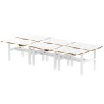 Air Back-to-Back Oslo 1200 x 800mm Height Adjustable B2B 6 Person Bench Desk White Top Natural Wood Edge White Frame HA03044