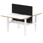 Air Back-to-Back Oslo 1200 x 800mm Height Adjustable B2B 2 Person Bench Desk White Top Natural Wood Edge White Frame with Black Straight Screen HA03045