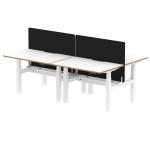 Air Back-to-Back Oslo 1200 x 800mm Height Adjustable B2B 4 Person Bench Desk White Top Natural Wood Edge White Frame with Black Straight Screen HA03046