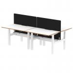 Air Back-to-Back Oslo 1200 x 800mm Height Adjustable B2B 4 Person Office Bench Desk White Top Natural Wood Edge White Frame with Black Straight Screen HA03046