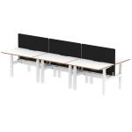 Air Back-to-Back Oslo 1200 x 800mm Height Adjustable B2B 6 Person Bench Desk White Top Natural Wood Edge White Frame with Black Straight Screen HA03047