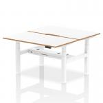 Air Back-to-Back Oslo 1400 x 800mm Height Adjustable B2B 2 Person Office Bench Desk White Top Natural Wood Edge White Frame HA03048