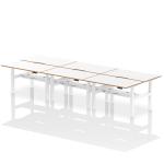 Air Back-to-Back Oslo 1400 x 800mm Height Adjustable B2B 6 Person Bench Desk White Top Natural Wood Edge White Frame HA03050