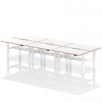 Air Back-to-Back Oslo 1400 x 800mm Height Adjustable B2B 6 Person Office Bench Desk White Top Natural Wood Edge White Frame HA03050