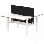 Air Back-to-Back Oslo 1400 x 800mm Height Adjustable B2B 2 Person Office Bench Desk White Top Natural Wood Edge White Frame with Black Straight Screen HA03051