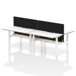Air Back-to-Back Oslo 1400 x 800mm Height Adjustable B2B 4 Person Bench Desk White Top Natural Wood Edge White Frame with Black Straight Screen HA03052