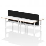 Air Back-to-Back Oslo 1400 x 800mm Height Adjustable B2B 4 Person Office Bench Desk White Top Natural Wood Edge White Frame with Black Straight Screen HA03052