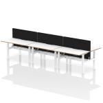 Air Back-to-Back Oslo 1400 x 800mm Height Adjustable B2B 6 Person Bench Desk White Top Natural Wood Edge White Frame with Black Straight Screen HA03053