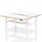 Air Back-to-Back Oslo 1600 x 800mm Height Adjustable B2B 2 Person Office Bench Desk White Top Natural Wood Edge White Frame HA03054