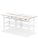 Air Back-to-Back Oslo 1600 x 800mm Height Adjustable B2B 4 Person Bench Desk White Top Natural Wood Edge White Frame HA03055