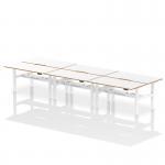 Air Back-to-Back Oslo 1600 x 800mm Height Adjustable B2B 6 Person Office Bench Desk White Top Natural Wood Edge White Frame HA03056