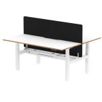 Air Back-to-Back Oslo 1600 x 800mm Height Adjustable B2B 2 Person Bench Desk White Top Natural Wood Edge White Frame with Black Straight Screen HA03057