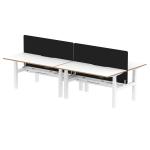Air Back-to-Back Oslo 1600 x 800mm Height Adjustable B2B 4 Person Bench Desk White Top Natural Wood Edge White Frame with Black Straight Screen HA03058