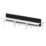 Air Back-to-Back Oslo 1600 x 800mm Height Adjustable B2B 6 Person Bench Desk White Top Natural Wood Edge White Frame with Black Straight Screen HA03059