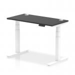 Air 1200 x 600mm Height Adjustable Office Desk Black Top Cable Ports White Leg HA03155