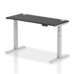 Air 1400 x 600mm Height Adjustable Office Desk Black Top Cable Ports Silver Leg HA03157