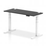 Air 1400 x 600mm Height Adjustable Office Desk Black Top Cable Ports White Leg HA03158