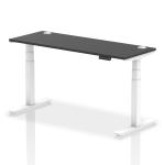 Air 1600 x 600mm Height Adjustable Office Desk Black Top Cable Ports White Leg HA03161