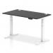 Air 1400 x 800mm Height Adjustable Office Desk Black Top Cable Ports White Leg HA03170