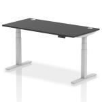 Air 1600 x 800mm Height Adjustable Office Desk Black Top Cable Ports Silver Leg HA03172