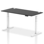 Air 1600 x 800mm Height Adjustable Office Desk Black Top Cable Ports White Leg HA03173