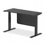 Air Modesty 1400 x 600mm Height Adjustable Office Desk Black Top Cable Ports Black Leg With Black Steel Modesty Panel HA03180