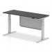 Air Modesty 1600 x 600mm Height Adjustable Office Desk Black Top Cable Ports Silver Leg With Silver Steel Modesty Panel HA03184