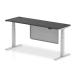 Air Modesty 1800 x 600mm Height Adjustable Office Desk Black Top Cable Ports Silver Leg With Silver Steel Modesty Panel HA03187