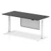 Air Modesty 1800 x 800mm Height Adjustable Office Desk Black Top Cable Ports White Leg With White Steel Modesty Panel HA03200