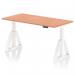 This image features a dynamic sit stand and height adjustable desk, measuring 1600 x 800mm, with a beech top and white leg. The desk has a Piste foot and is perfect for any office setting. Its modern design allows for comfortable and versatile use throughout the work day.