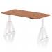 The image shows a sleek, modern office desk with a walnut top and white legs. It is 1600 x 800mm in size and is height adjustable, making it easy to transition between sitting and standing. The desk also features a piste foot for added support and stability.