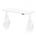 The Dynamic Sit Stand and Height Adjustable Desks Air 1800 x 800mm Office Desk features a sleek white top and white legs with a unique piste foot design. Its height can easily be adjusted to accommodate different preferences and needs. A modern and versatile addition to any workspace.