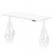 The Dynamic Sit Stand and Height Adjustable Desks Air 1800 x 800mm Office Desk features a sleek white top and white legs with a unique piste foot design. Its height can easily be adjusted to accommodate different preferences and needs. A modern and versatile addition to any workspace.