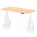 The image shows a dynamic sit stand and height adjustable desk with a sleek maple top and white legs. The desk features a piste foot for added stability and the dimensions are 1600 x 800mm. It can easily be adjusted to accommodate different heights for ergonomic comfort.