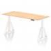 This photo features a dynamic sit stand and height adjustable desk with an air 1800 x 800mm maple top, white legs, and piste foot. The desk also includes cable ports for a neat and organized workspace.
