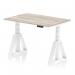 This dynamic sit-stand and height adjustable desk features a sleek grey oak top and white legs with a piste foot. With dimensions of 1200 x 800mm, this versatile office desk offers customizable comfort and style.