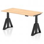 This image showcases a modern and versatile office desk with a maple top and black leg, featuring a dynamic sit-stand and height adjustable design. The 1600 x 800mm size makes it perfect for any office space. The Piste Foot adds a stylish touch to this functional piece of furniture.